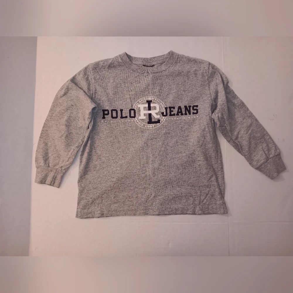 Vintage Polo Ralph Lauren Jeans Gray Long Sleeve Tee Shirt Logo